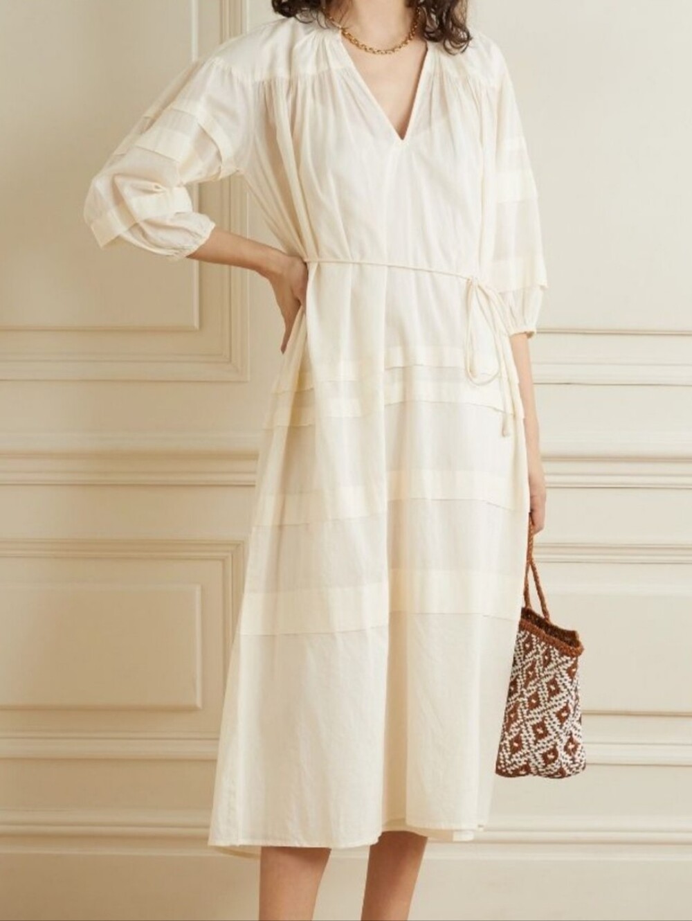 Apiece Apart Midi Kaftan Dress Ivory Ecru Organic Cotton Voile